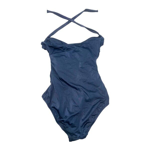 JCrew One Piece Swimsuit Womens 2 Black Halter Faux Wrap Tummy Control Classic - Picture 2 of 16